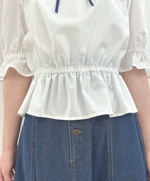 F i.n.t（フィント）の「コットンレース使いはしごリボンブラウス（シャツ/ブラウス・レディース・オフホワイト/ブルーグレー/ブラック・FREE）」の12枚目の写真