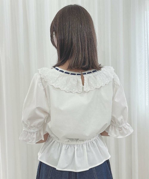 F i.n.t（フィント）の「コットンレース使いはしごリボンブラウス（シャツ/ブラウス・レディース・オフホワイト/ブルーグレー/ブラック・FREE）」の13枚目の写真