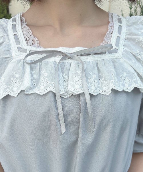 F i.n.t（フィント）の「コットンレース使いはしごリボンブラウス（シャツ/ブラウス・レディース・オフホワイト/ブルーグレー/ブラック・FREE）」の15枚目の写真