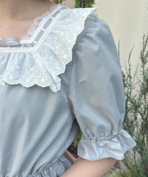 F i.n.t（フィント）の「コットンレース使いはしごリボンブラウス（シャツ/ブラウス・レディース・オフホワイト/ブルーグレー/ブラック・FREE）」の16枚目の写真
