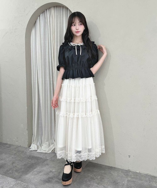 F i.n.t（フィント）の「コットンレース使いはしごリボンブラウス（シャツ/ブラウス・レディース・オフホワイト/ブルーグレー/ブラック・FREE）」の18枚目の写真