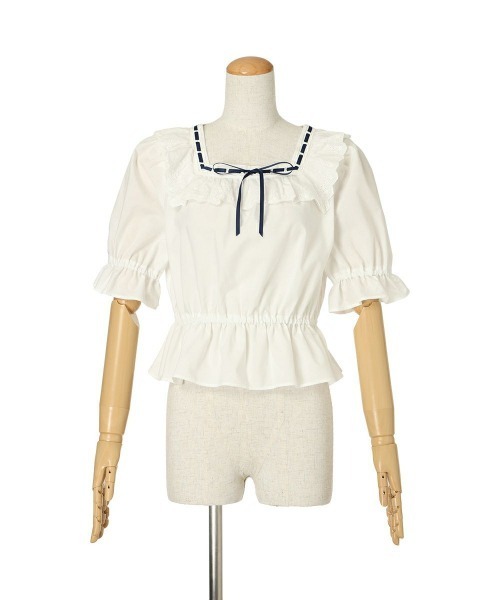 F i.n.t（フィント）の「コットンレース使いはしごリボンブラウス（シャツ/ブラウス・レディース・オフホワイト/ブルーグレー/ブラック・FREE）」の22枚目の写真