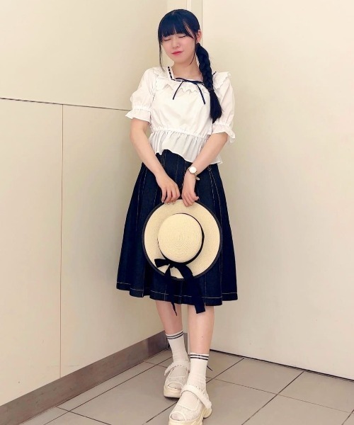 F i.n.t（フィント）の「コットンレース使いはしごリボンブラウス（シャツ/ブラウス・レディース・オフホワイト/ブルーグレー/ブラック・FREE）」の5枚目の写真