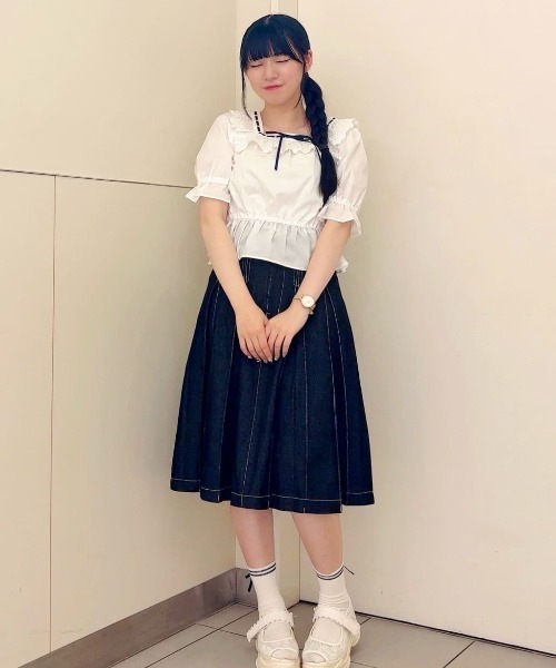 F i.n.t（フィント）の「コットンレース使いはしごリボンブラウス（シャツ/ブラウス・レディース・オフホワイト/ブルーグレー/ブラック・FREE）」の6枚目の写真