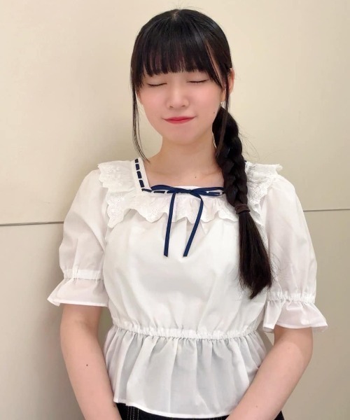 F i.n.t（フィント）の「コットンレース使いはしごリボンブラウス（シャツ/ブラウス・レディース・オフホワイト/ブルーグレー/ブラック・FREE）」の19枚目の写真