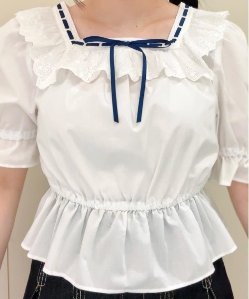F i.n.t（フィント）の「コットンレース使いはしごリボンブラウス（シャツ/ブラウス・レディース・オフホワイト/ブルーグレー/ブラック・FREE）」の20枚目の写真
