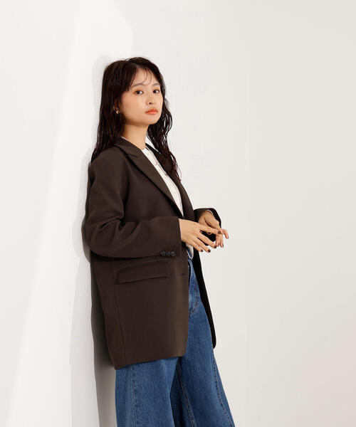 N.（N. Natural Beauty Basic）（エヌエヌナチュラルビューティーベーシック）の「シングルブレストオーバージャケット（テーラードジャケット・レディース・チャコールグレー/イエロー系その他・MEDIUM）」の4枚目の写真