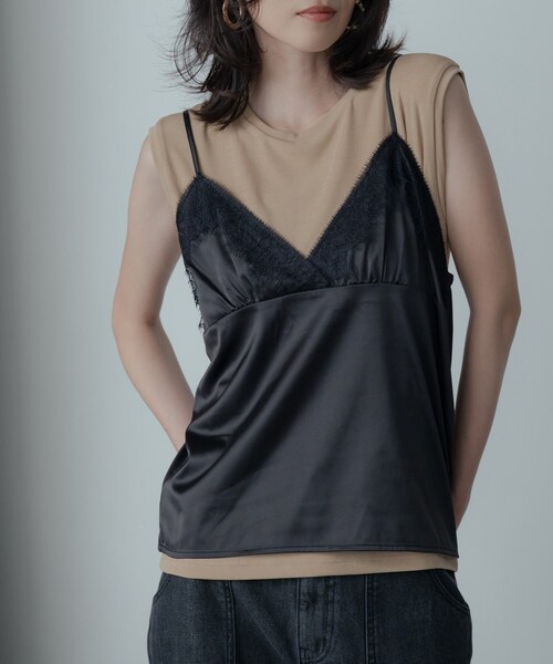 GALLEST（ギャレスト）の「キャミセットカットソー（Tシャツ/カットソー・レディース・ブラック/ベージュ・38）」の2枚目の写真