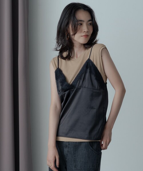 GALLEST（ギャレスト）の「キャミセットカットソー（Tシャツ/カットソー・レディース・ブラック/ベージュ・38）」の3枚目の写真