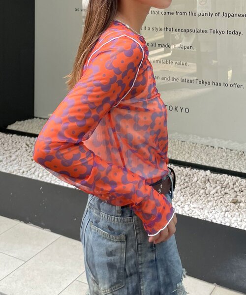 HELLO.SANFRANCISCO（ハローサンフランシスコ）の「【HELLO.SANFRANCISCO/ハローサンフランシスコ】ブロックフラワーシアートップス（Tシャツ/カットソー・レディース・レッド/ブラック/オレンジ系その他/ブラック系その他/オレンジ/グリーン/サックスブルー・ONE SIZE）」の15枚目の写真