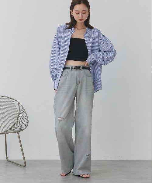 ad thie(アドティエ)の「ライトカラー ダメージデニムパンツ(デニムパンツ・レディース・ライトブルー/ライトグレー・LARGE/MEDIUM)」の3枚目の写真