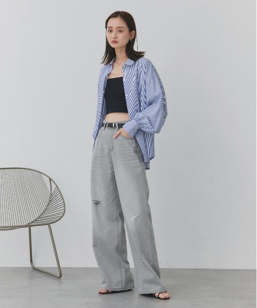 ad thie(アドティエ)の「ライトカラー ダメージデニムパンツ(デニムパンツ・レディース・ライトブルー/ライトグレー・LARGE/MEDIUM)」の4枚目の写真