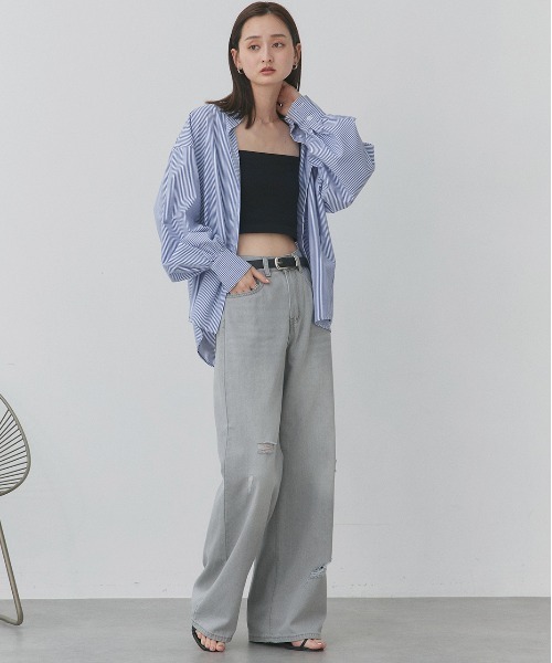 ad thie(アドティエ)の「ライトカラー ダメージデニムパンツ(デニムパンツ・レディース・ライトブルー/ライトグレー・LARGE/MEDIUM)」の5枚目の写真