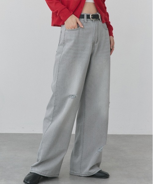 ad thie(アドティエ)の「ライトカラー ダメージデニムパンツ(デニムパンツ・レディース・ライトブルー/ライトグレー・LARGE/MEDIUM)」の15枚目の写真