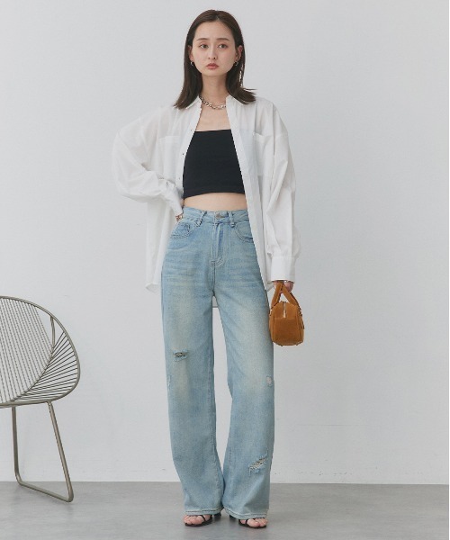 ad thie(アドティエ)の「ライトカラー ダメージデニムパンツ(デニムパンツ・レディース・ライトブルー/ライトグレー・LARGE/MEDIUM)」の17枚目の写真