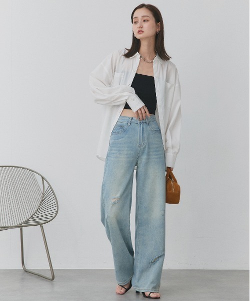 ad thie(アドティエ)の「ライトカラー ダメージデニムパンツ(デニムパンツ・レディース・ライトブルー/ライトグレー・LARGE/MEDIUM)」の18枚目の写真