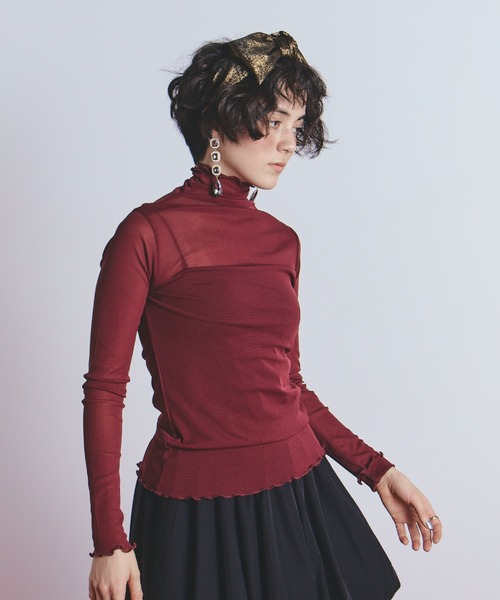 manana suerte（マニャーナスエルテ）の「シアーハイネックトップス（Tシャツ/カットソー・レディース・グリーン/ピンク/ブラック/アイボリー/ボルドー/イエロー/ターコイズブルー・FREE）」の7枚目の写真