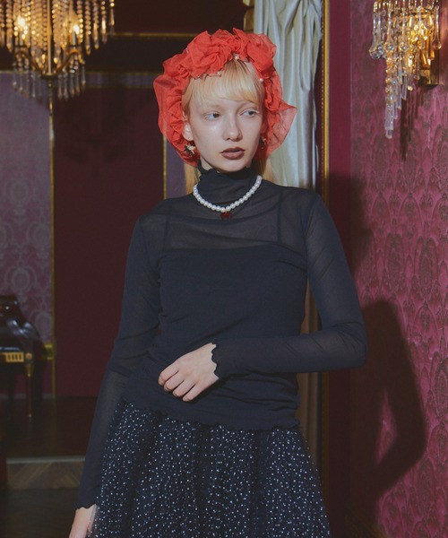 manana suerte（マニャーナスエルテ）の「シアーハイネックトップス（Tシャツ/カットソー・レディース・グリーン/ピンク/ブラック/アイボリー/ボルドー/イエロー/ターコイズブルー・FREE）」の8枚目の写真