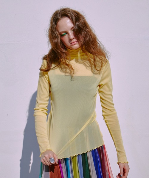 manana suerte（マニャーナスエルテ）の「シアーハイネックトップス（Tシャツ/カットソー・レディース・グリーン/ピンク/ブラック/アイボリー/ボルドー/イエロー/ターコイズブルー・FREE）」の20枚目の写真