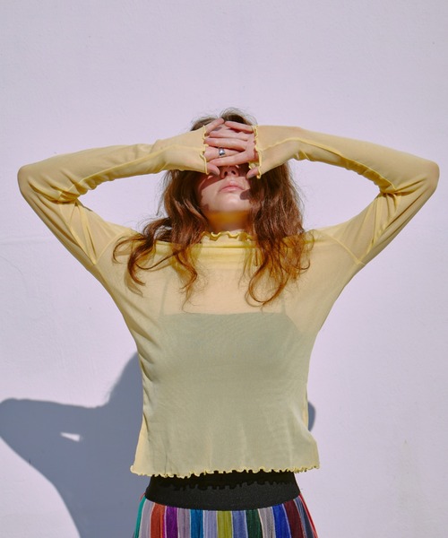 manana suerte（マニャーナスエルテ）の「シアーハイネックトップス（Tシャツ/カットソー・レディース・グリーン/ピンク/ブラック/アイボリー/ボルドー/イエロー/ターコイズブルー・FREE）」の21枚目の写真