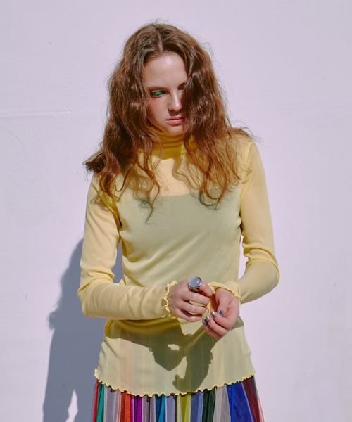 manana suerte（マニャーナスエルテ）の「シアーハイネックトップス（Tシャツ/カットソー・レディース・グリーン/ピンク/ブラック/アイボリー/ボルドー/イエロー/ターコイズブルー・FREE）」の22枚目の写真