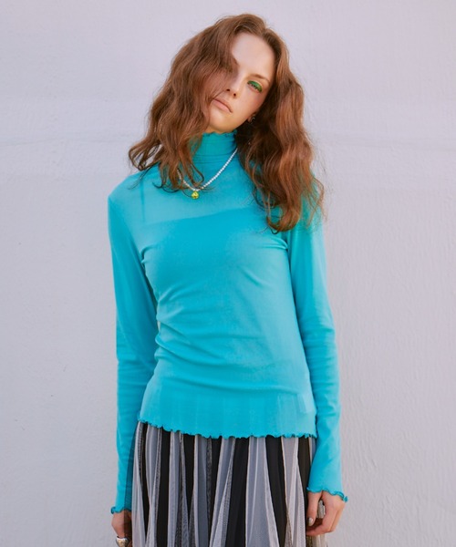 manana suerte（マニャーナスエルテ）の「シアーハイネックトップス（Tシャツ/カットソー・レディース・グリーン/ピンク/ブラック/アイボリー/ボルドー/イエロー/ターコイズブルー・FREE）」の10枚目の写真