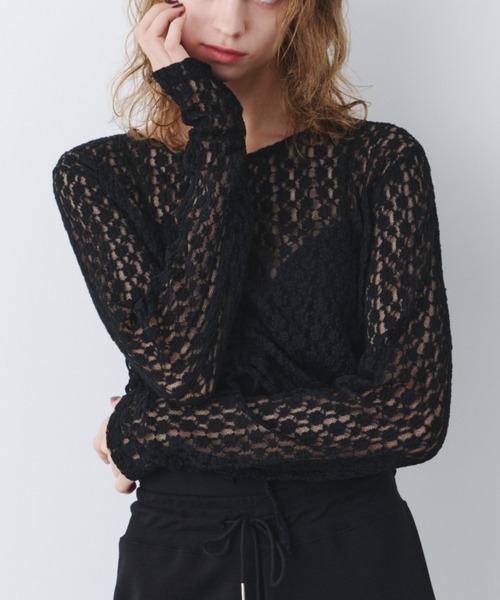 bita.(ビタ)の「シャーリングレーストップス(Tシャツ/カットソー・レディース・ブラウン/ブラック・FREE)」の4枚目の写真