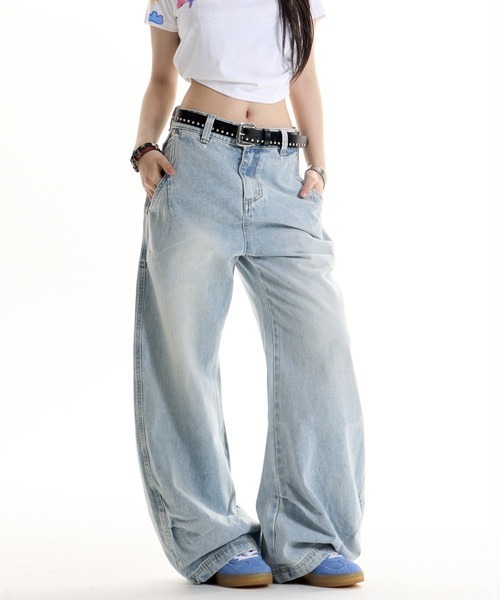 Ressaca(レサーカ)の「ウォッシュ加工ワイドデニムパンツ(デニムパンツ・メンズ・ブルー/ブラウン・XL/L/M)」の5枚目の写真