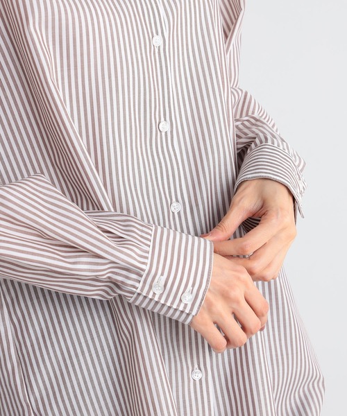 GALLORIA（ギャローリア）の「ゆるストライプシャツ（シャツ/ブラウス・レディース・ブラウン/ネイビー・LL/L/M/S）」の4枚目の写真