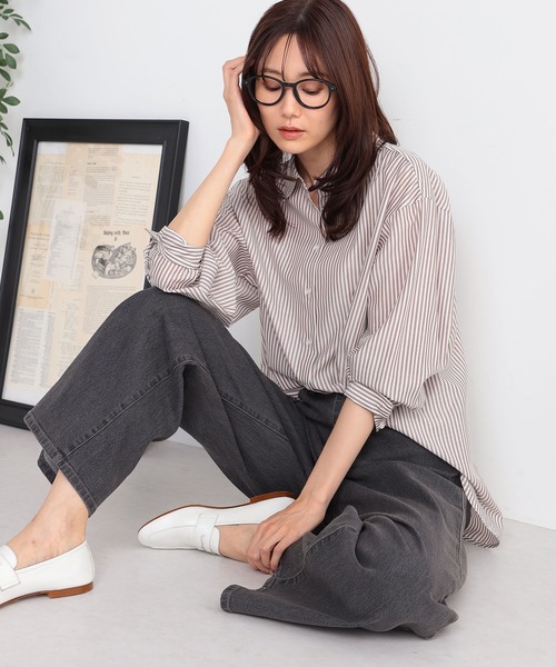 GALLORIA（ギャローリア）の「ゆるストライプシャツ（シャツ/ブラウス・レディース・ブラウン/ネイビー・LL/L/M/S）」の6枚目の写真