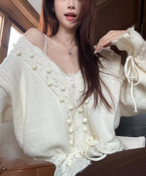 gossip!ロサンゼルス(ゴシップロサンゼルス)の「ドロストアクセント かぎ編みエアリーゆったりカジュアルニットカーディガン(ニット/セーター・レディース・グレー/オフホワイト・M)」の17枚目の写真