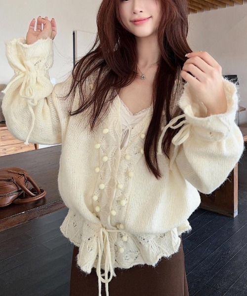 gossip!ロサンゼルス(ゴシップロサンゼルス)の「ドロストアクセント かぎ編みエアリーゆったりカジュアルニットカーディガン(ニット/セーター・レディース・グレー/オフホワイト・M)」の18枚目の写真