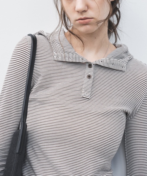 tageechita（タジチタ）の「【tageechita】フーディーデザイン ボーダーカットソー（Tシャツ/カットソー・レディース・ネイビー×ホワイト/ホワイト×ブラウン・S/M/L）」の12枚目の写真