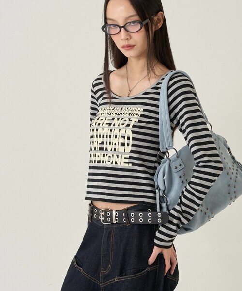 WHO'S WHO gallery（フーズフーギャラリー）の「【WEB限定】メッセージトップス（Tシャツ/カットソー・レディース・ブラック/ダークブラウン/ホワイト/ブルー系その他/ネイビー/グレー/チャコールグレー/ブラック系その他/ホワイト系その他/ミント/ブラック系その他2/イエロー系その他/グレー系その他/グレー系その他2・FREE）」の18枚目の写真