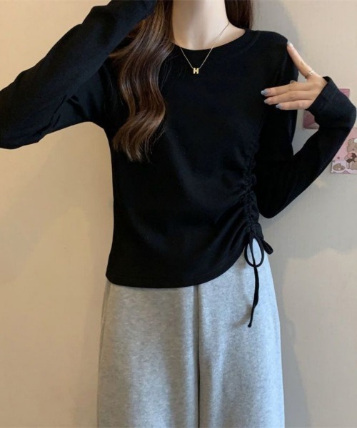 Ritzy（リッツィー）の「サイドシャーリング ショルダーカット トップス（Tシャツ/カットソー・レディース・グレー/ブラック/ホワイト・FREE）」の3枚目の写真