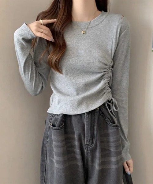 Ritzy（リッツィー）の「サイドシャーリング ショルダーカット トップス（Tシャツ/カットソー・レディース・グレー/ブラック/ホワイト・FREE）」の14枚目の写真