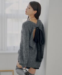 2wayバックオープンベロアリボンルーズニット