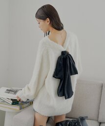 2wayバックオープンベロアリボンルーズニット