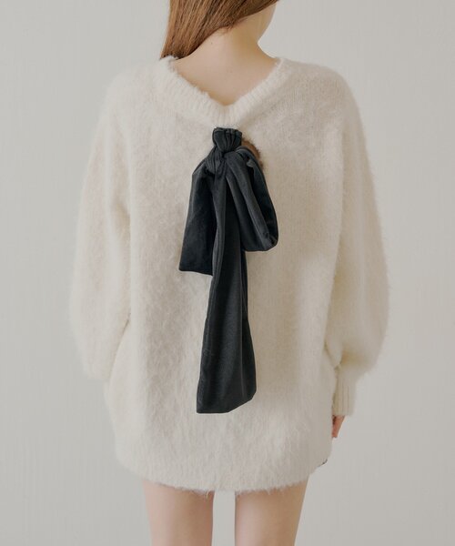 2wayバックオープンベロアリボンルーズニット（ニット/セーター