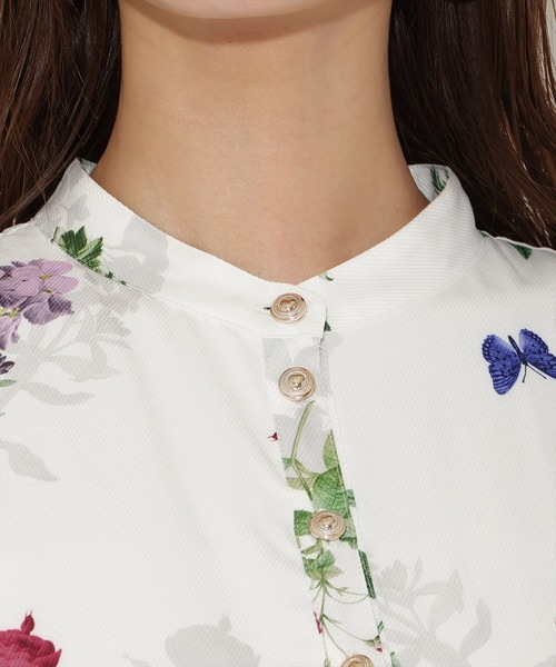 セール】クラシックフラワープリント7分袖ワンピース（ワンピース