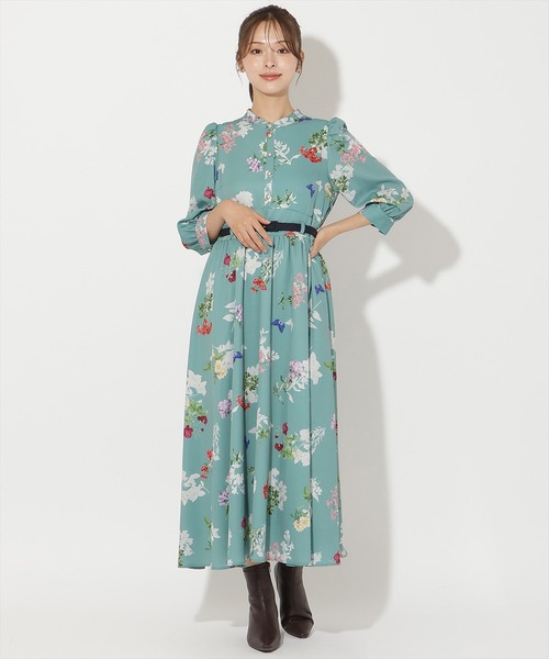 AND COUTURE クラシックフラワープリント7分袖ワンピース セール】クラシックフラワープリント7分袖ワンピース（ワンピース