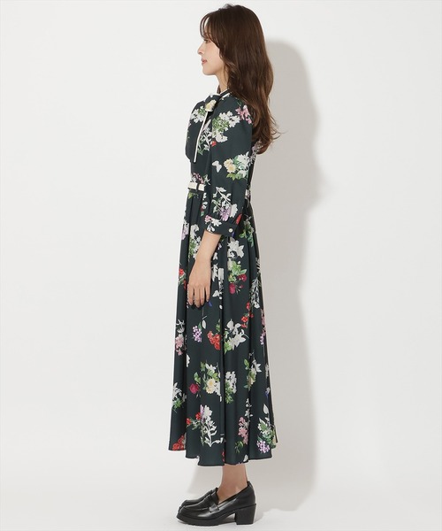 セール】クラシックフラワープリント7分袖ワンピース（ワンピース