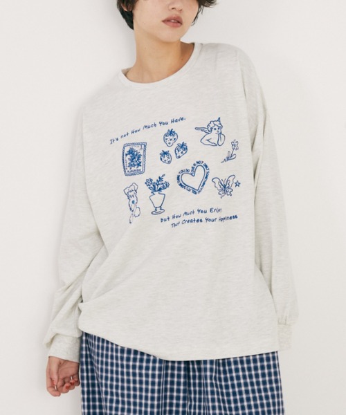 MERLOT（メルロー）の「レタリング刺繍ロンT（Tシャツ/カットソー・レディース・ホワイト/ライトグレー・FREE）」の9枚目の写真