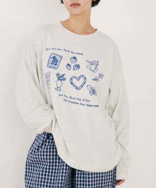 MERLOT（メルロー）の「レタリング刺繍ロンT（Tシャツ/カットソー・レディース・ホワイト/ライトグレー・FREE）」の11枚目の写真