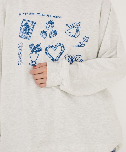 MERLOT（メルロー）の「レタリング刺繍ロンT（Tシャツ/カットソー・レディース・ホワイト/ライトグレー・FREE）」の19枚目の写真