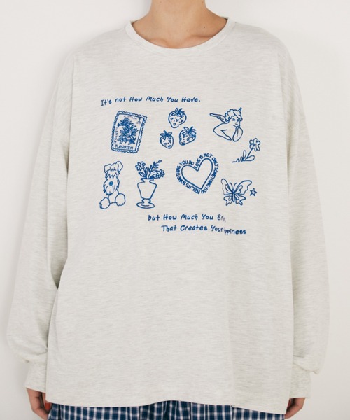 MERLOT（メルロー）の「レタリング刺繍ロンT（Tシャツ/カットソー・レディース・ホワイト/ライトグレー・FREE）」の14枚目の写真