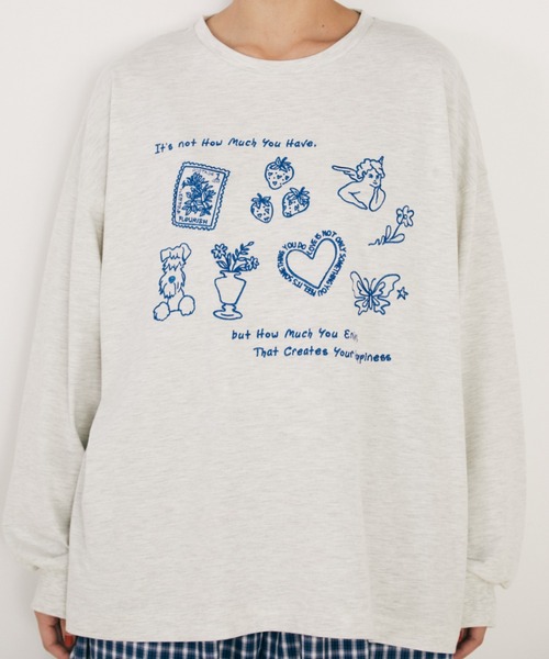 MERLOT（メルロー）の「レタリング刺繍ロンT（Tシャツ/カットソー・レディース・ホワイト/ライトグレー・FREE）」の22枚目の写真