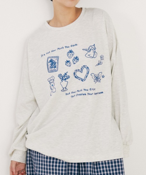 MERLOT（メルロー）の「レタリング刺繍ロンT（Tシャツ/カットソー・レディース・ホワイト/ライトグレー・FREE）」の20枚目の写真