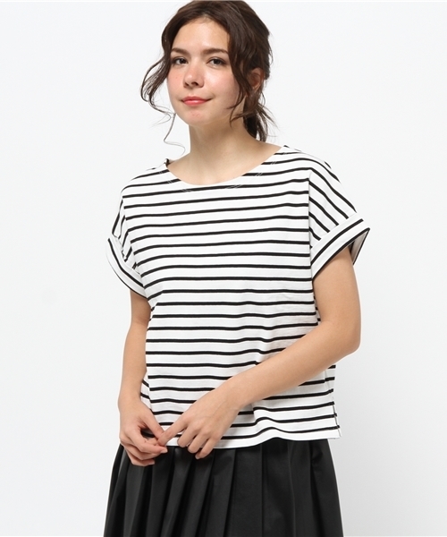 OUTLET(アウトレット)の「【Discoat】21/2空紡糸ボーダーショート丈(Tシャツ/カットソー・レディース・グレー系その他/ホワイト×ブラック・MEDIUM/LARGE)」の2枚目の写真