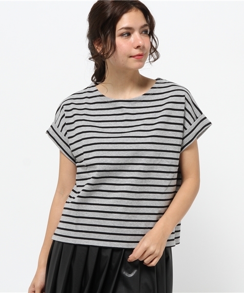 OUTLET(アウトレット)の「【Discoat】21/2空紡糸ボーダーショート丈(Tシャツ/カットソー・レディース・グレー系その他/ホワイト×ブラック・MEDIUM/LARGE)」の1枚目の写真
